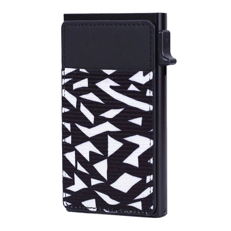 

Metal wallet elastic band printed PU card cover ultra thin credit card holder rfid aluminum box card bag