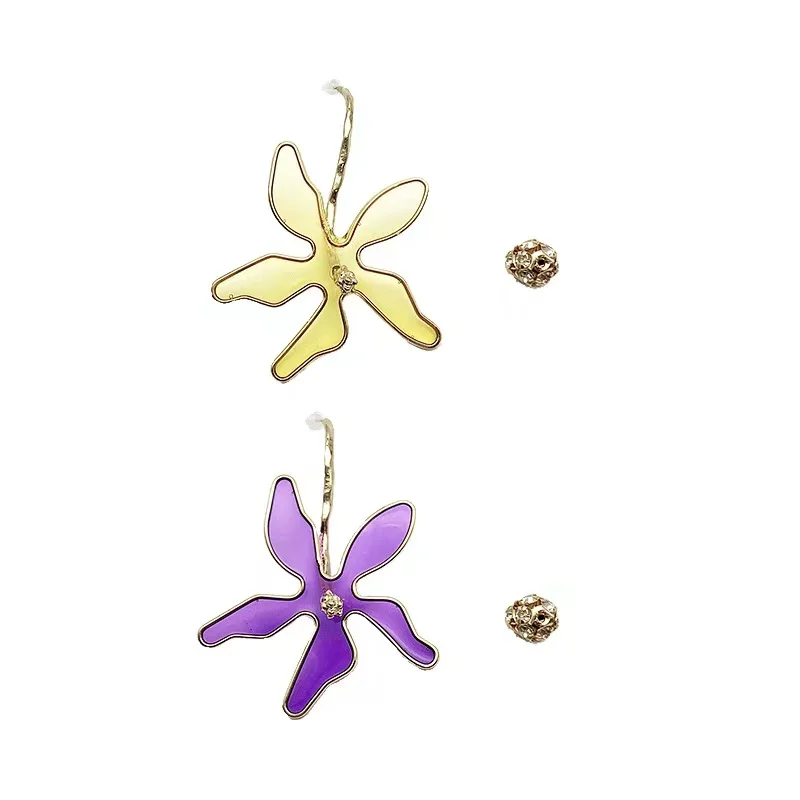 

Bohemia Summer Jewelry Crystal Resin Flower Drop Earrings Yellow Acrylic Big Flower Dissymmetry Earrings, Yellow,purple