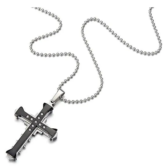 

2020 Jesus Crystal Cross Pendant Necklace Men Gold Silver Black Blue Women Fashion Religious Jewelry Gift