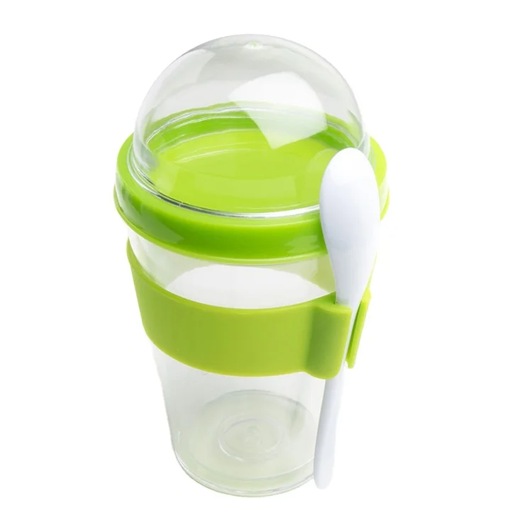 

400ml Salad Cup Plastic Storage Containers Yogurt Cereal To Go Breakfast Plastic Cup With Spoon And Lid, Red blue