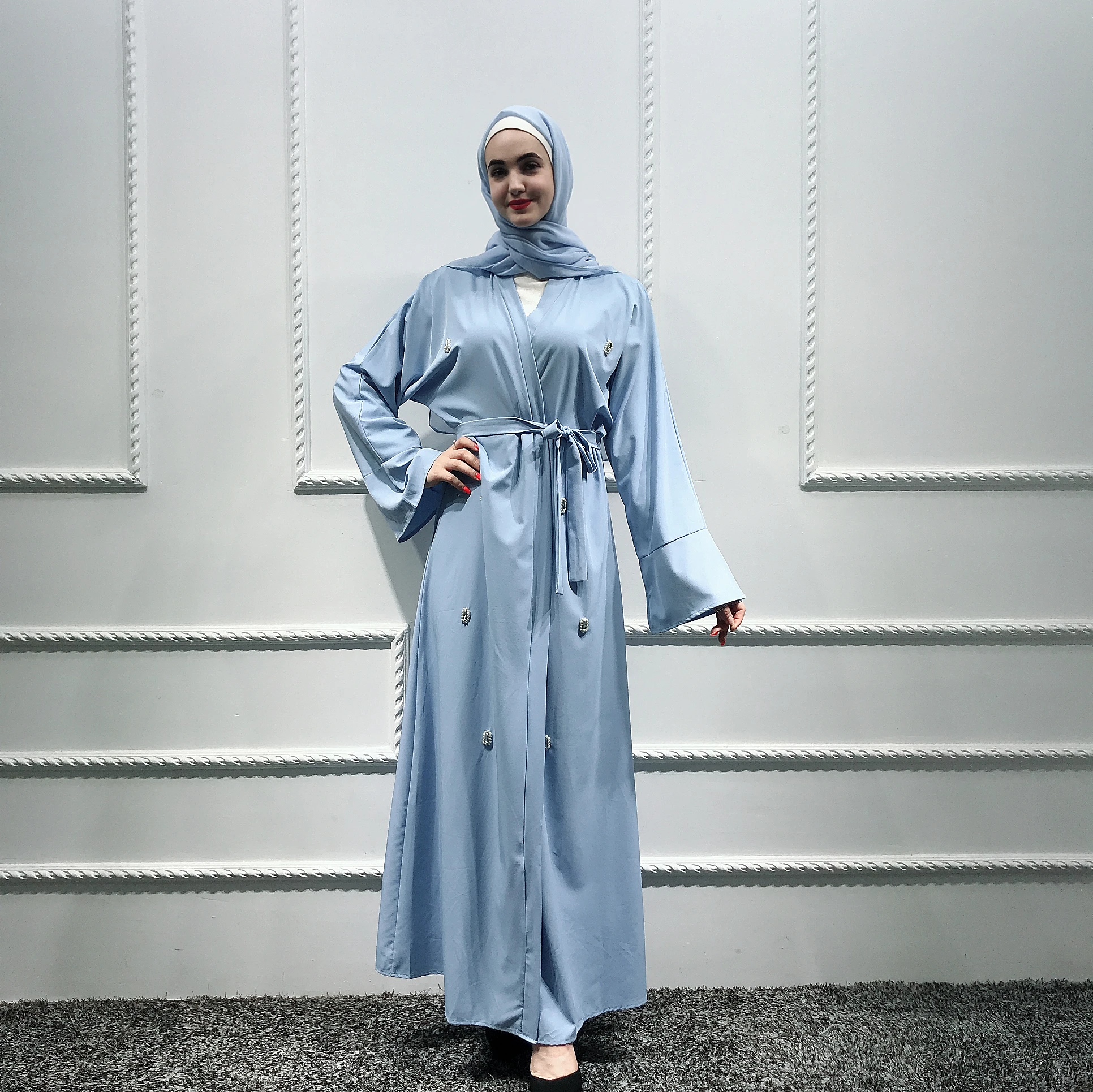

wholesale maxi dress fashion pearl dubai open abaya, Blue,dusty pink,black