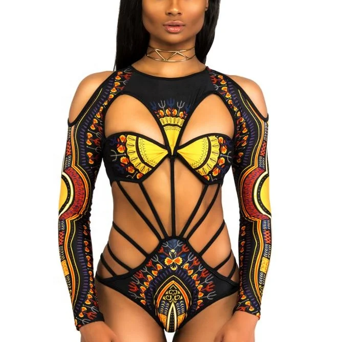 

African print bikinis woman swimwear women long sleeve swimwear