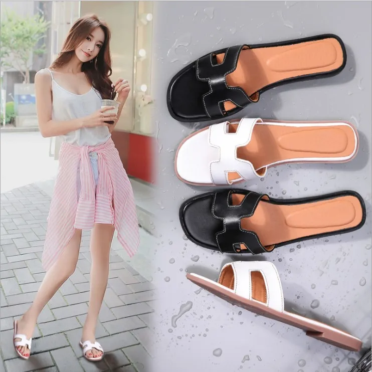 

RT889 2020 Summer Fashion Casual Women Flat Shoes Sandals For Ladies Black White