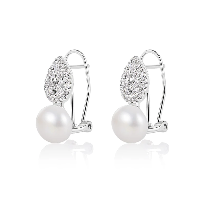 

Natural Freshwater Pearl Earrings Rhodium plating pearl 925 earring baguette cz Earring Jewelry