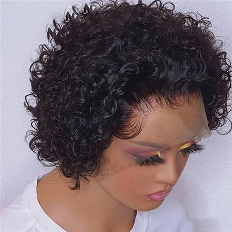 

Hot Beauty Hair Curly Lace Wigs Wholesale Virgin Human Hair Lace Front Wig With Baby Hair Short Curly Bob Wig, #1b natural black, raw virgin hair