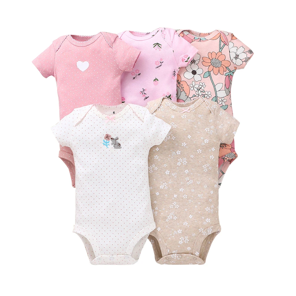 

RTS Wholesale 100% cotton baby bodysuit onesie newborn girl boy clothes mixed short sleeve baby romper set 5 pieces, As pictures