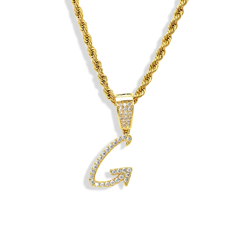 

New Iced Out Mini Cute Cursive Script Letter Pendant Necklace Alphabet Cubic Zircon Gold Silver Color Charms Hip Hop Jewelry