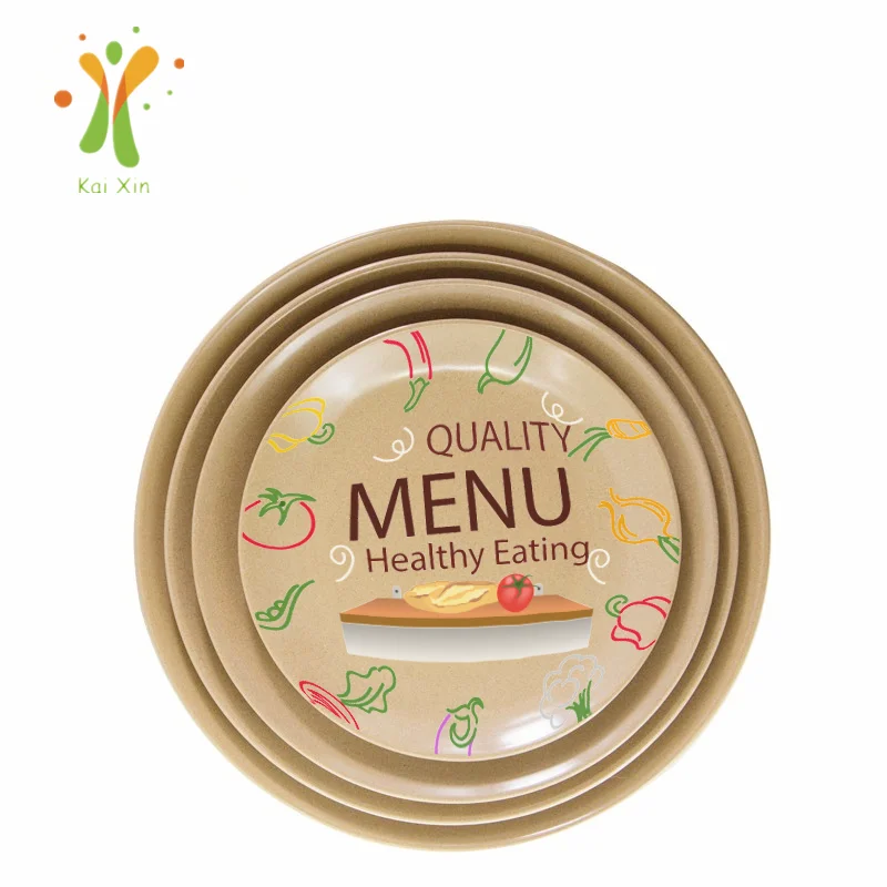 

New arrival plastic free rice husk dinnerware set dining plate with custom printing, Rice husk natural color