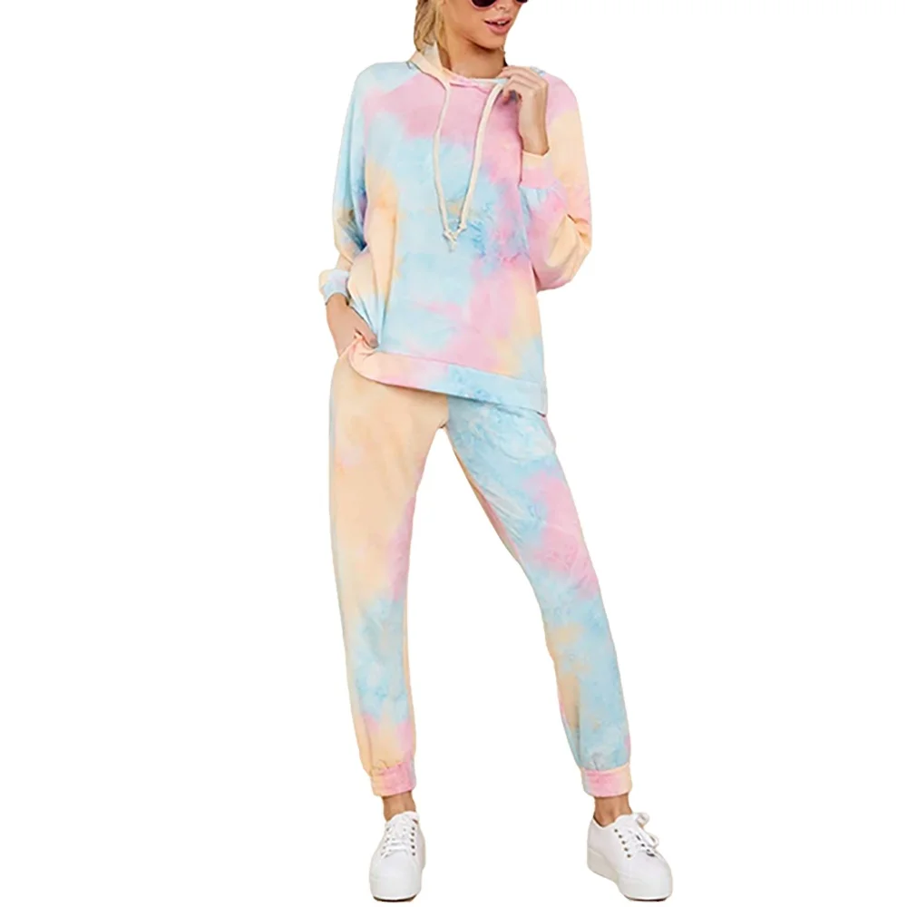 

New tie-dye printed hoodie tracksuit with long sleeves top and slacks leggings tracksuit with two pieces jogging suit, Custom color
