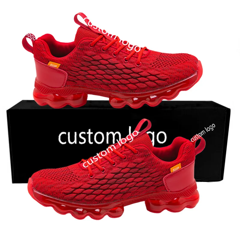 

Custom Men Athletic Sport Shoes Lightweight Casual Walking Shoes Fly Knit Men Sneaker With TPU Outsole, Red/black/white