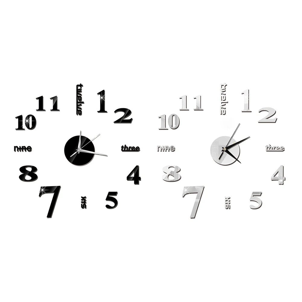

Large DIY Wall Clock Modern 3D Wall Clock with Mirror Numbers Stickers for Home Office Decorations
