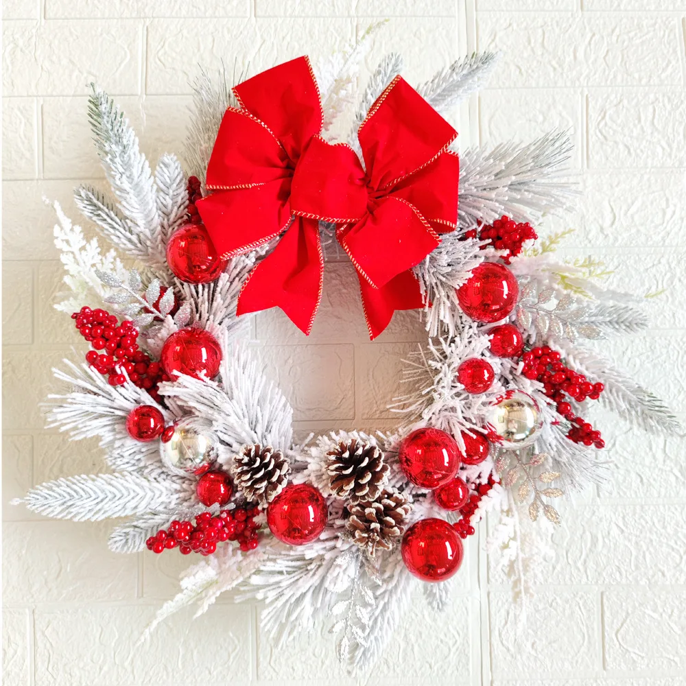 

New Christmas Flocking Flower Garland Door Hanging Decorations Christmas Wreaths Ornaments Party Holiday home decor