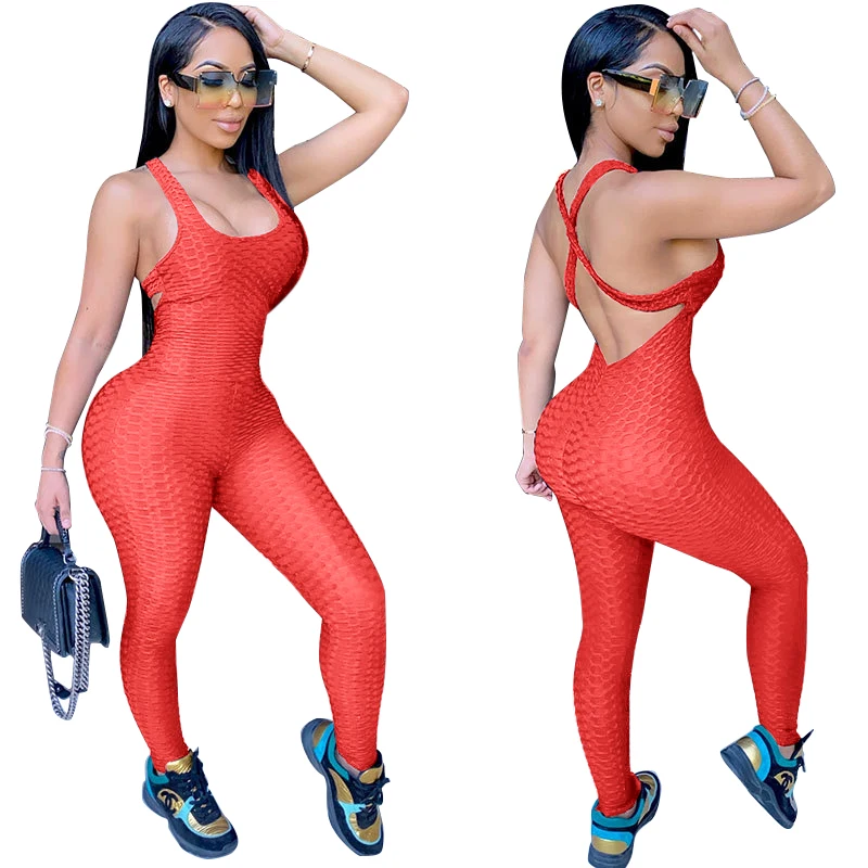 

Plus Size  New Fashion Anti Cellulite Yoga Wear Backless Long Sleeve Bodysuit One Piece Women Sexy Jumpsuit, As picture