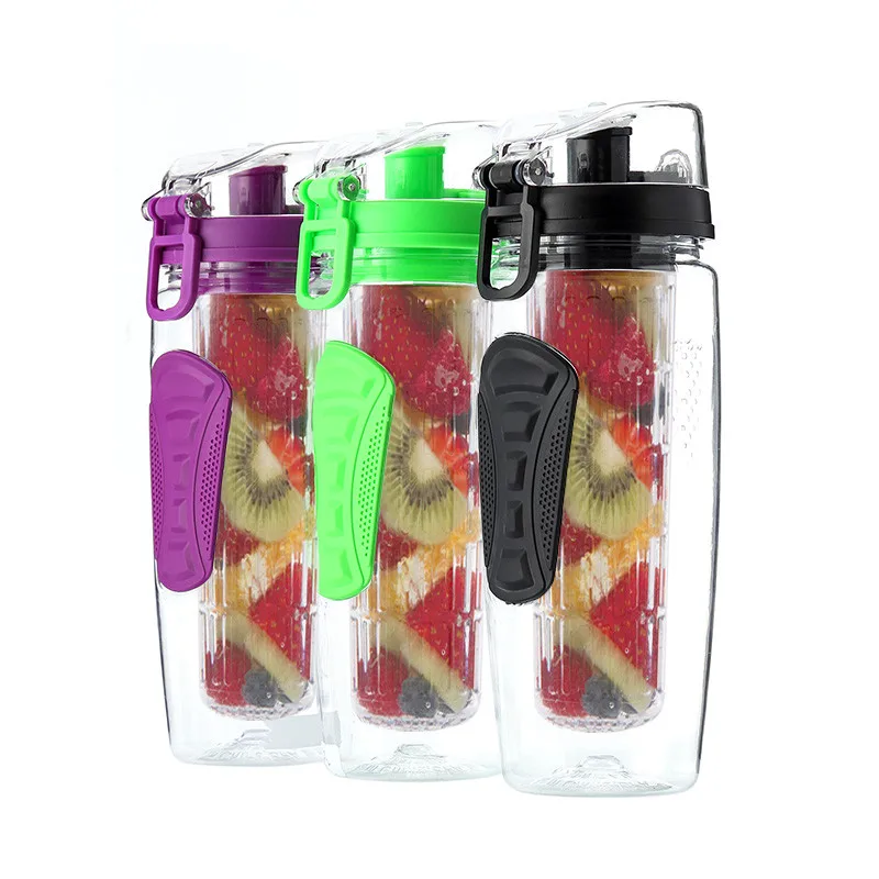 

Xmas Gift 900ml Fruit Infuser Water Bottle With Filter Infuser Drink Outdoor Everich Water Drinking Bottle With Silicon Grip, Clear or customized color