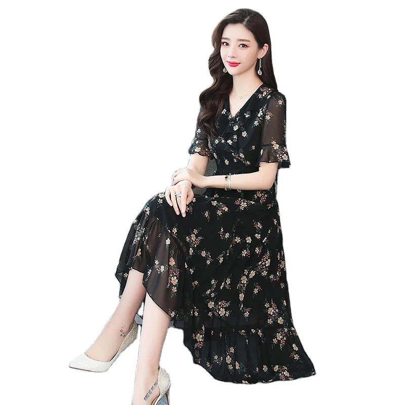 

Summer Plus Size Women Clothes Casual Ruffles Floral Printed Maxi Dress, 1 color