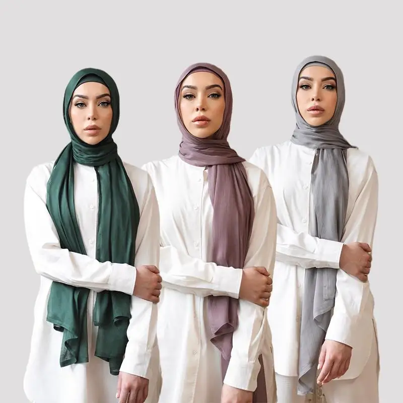 

Ready Stock Hot Selling Solid Lightweight Breathable Scarf Soft Shawl Luxurious Double Stitch Trim Delicate Modal Cotton Hijab
