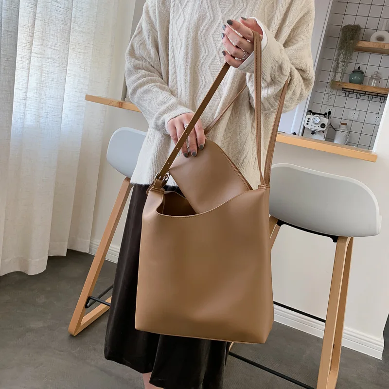 

Factory Retro Mori Simplicity Bucket Shape Woman Bags Beach Bag, Khaki, black, brown