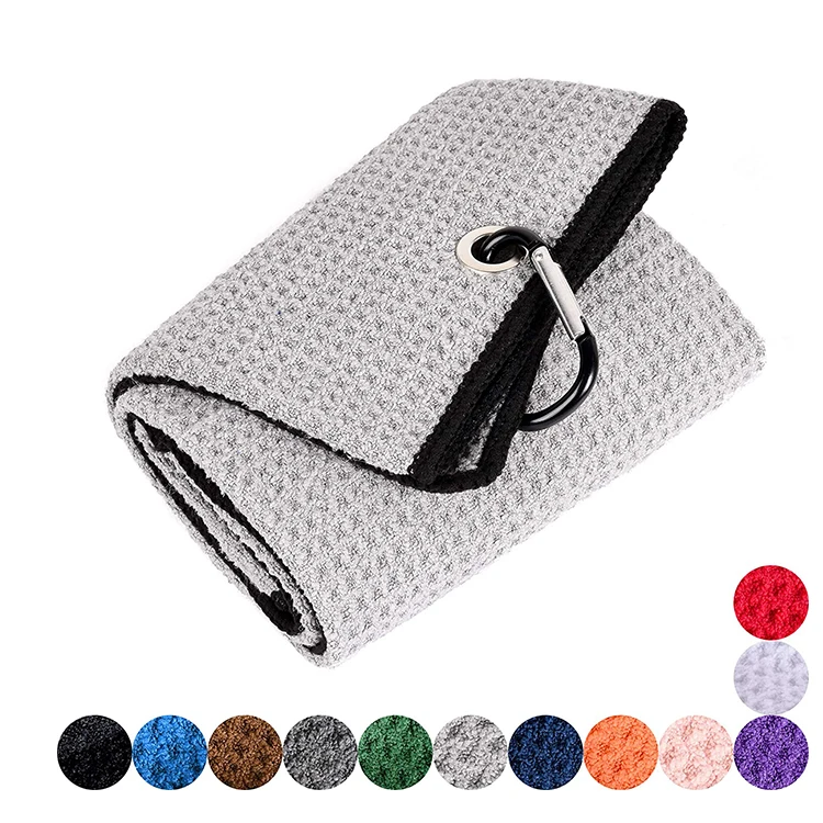 

Factory ball hook grommet cleaner sublimated waffle tri fold microfiber cotton magnetic custom logo golf towels, Picture