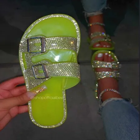 

Summer explosion rhinestone glittering casual beach slippers sandals for women