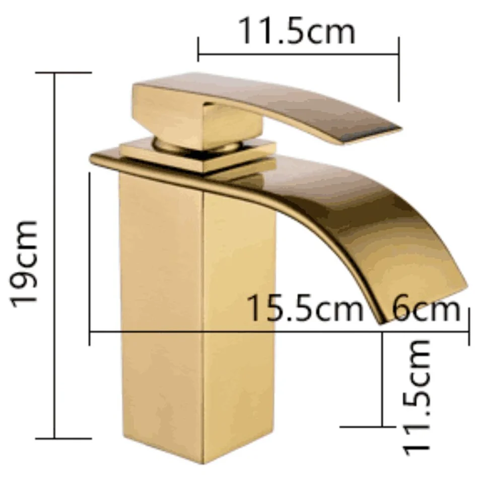 

Brass Gold Bathroom Waterfall Basin Faucet Hot Cold Water Mixer Luxury Sink Basin Tap