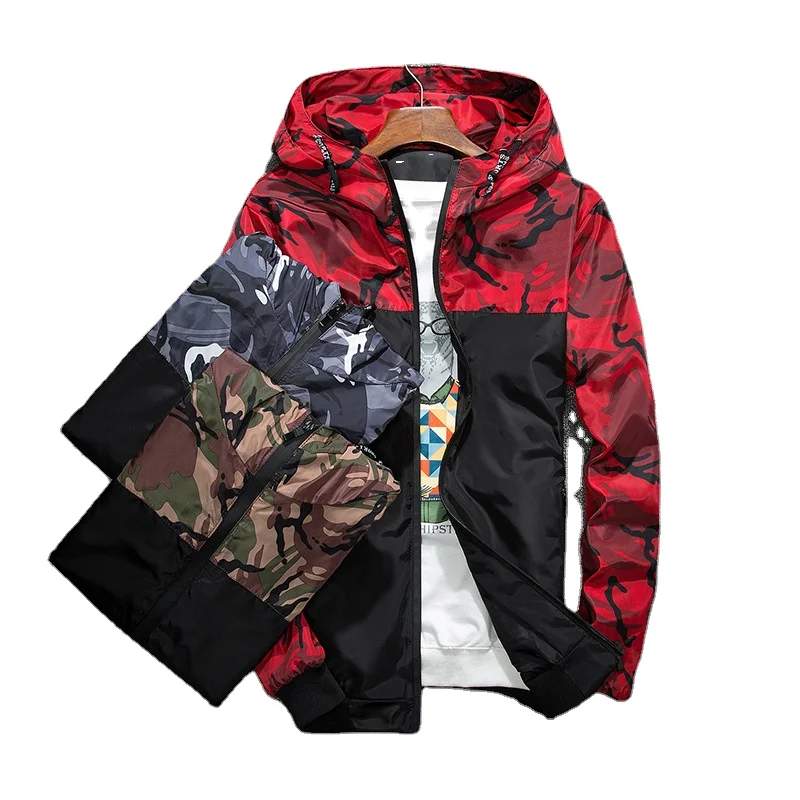 
Cheap Windbreaker Jackets Men Casual Spring Hooded Camouflage Jacket Men Streetwear Hip hop Sportwear Camo Army Jacket Clothes 