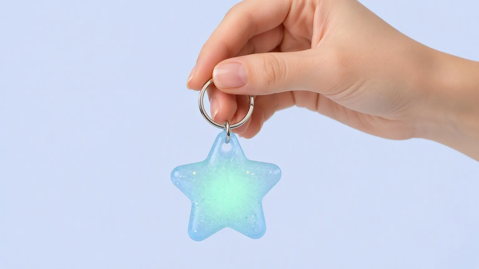 Hand holding the star keychain by its ring