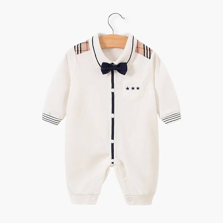 

Baby Boys Newborn Gentleman Clothing Long Sleeve Rompers Children's Party Overalls with Bow Tie cotton