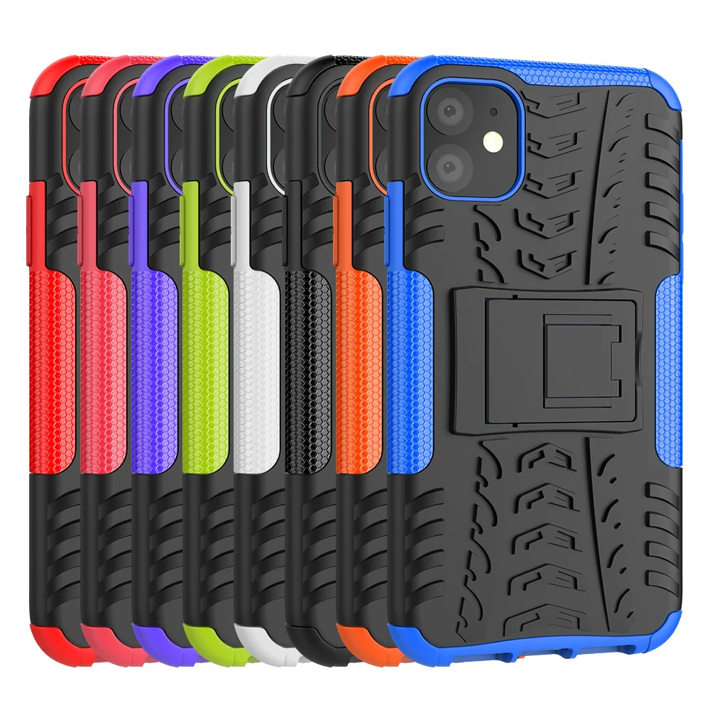 

2 In1 Mobile Phone Case Smartphone Cover TPU PC Mobile Phone Case with kickstand For iPhone 11 11 pro 11pro max, Black/red/green/white/blue