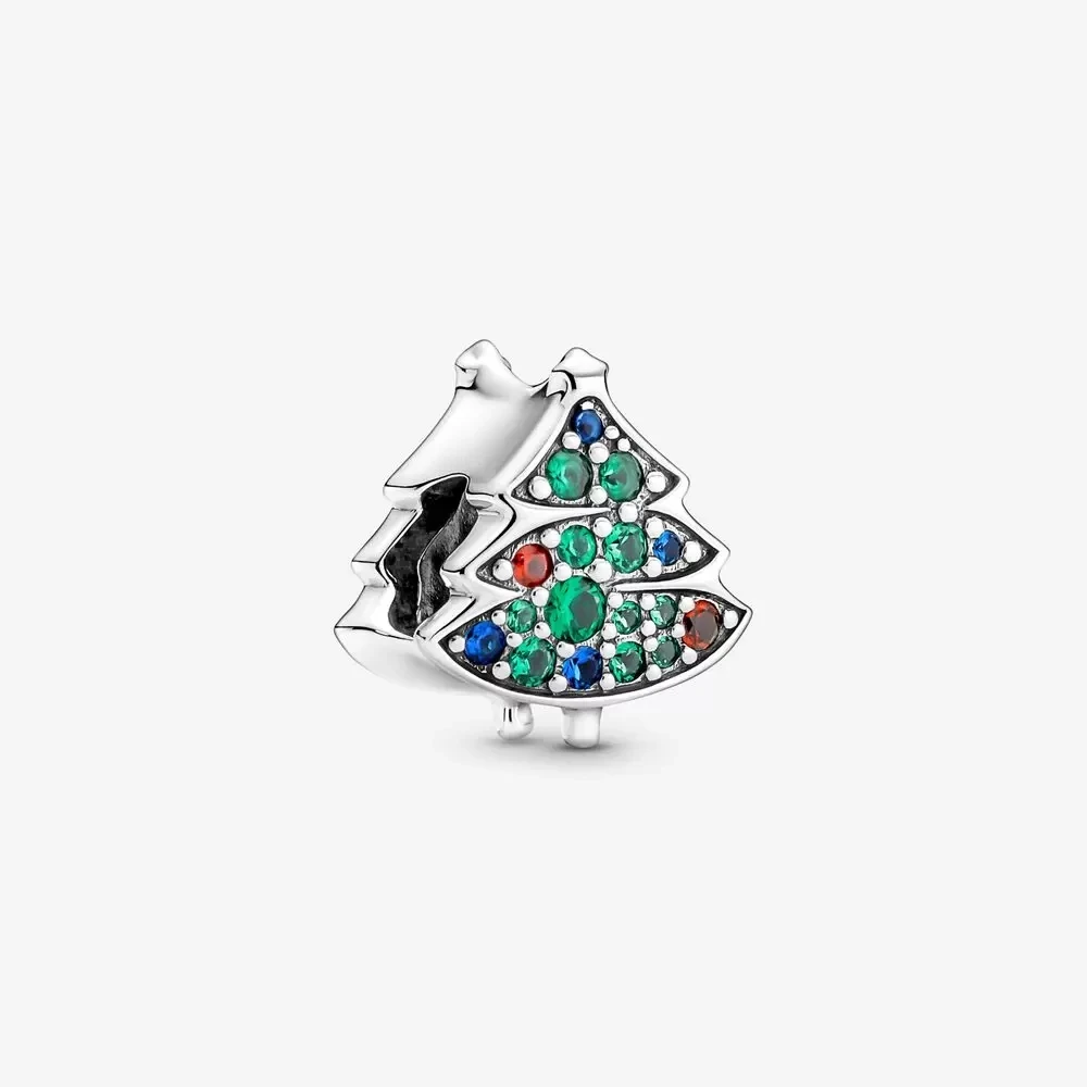 

100% 925 Sterling Silver Christmas Tree Charm Bead with Multi Colors Cz Fits European Style Jewelry Charm Bracelets and