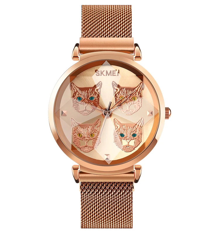 

SKMEI 1767 Excellent Quartz Watch Cute Cat Stainless Steel Magnet Watch Women