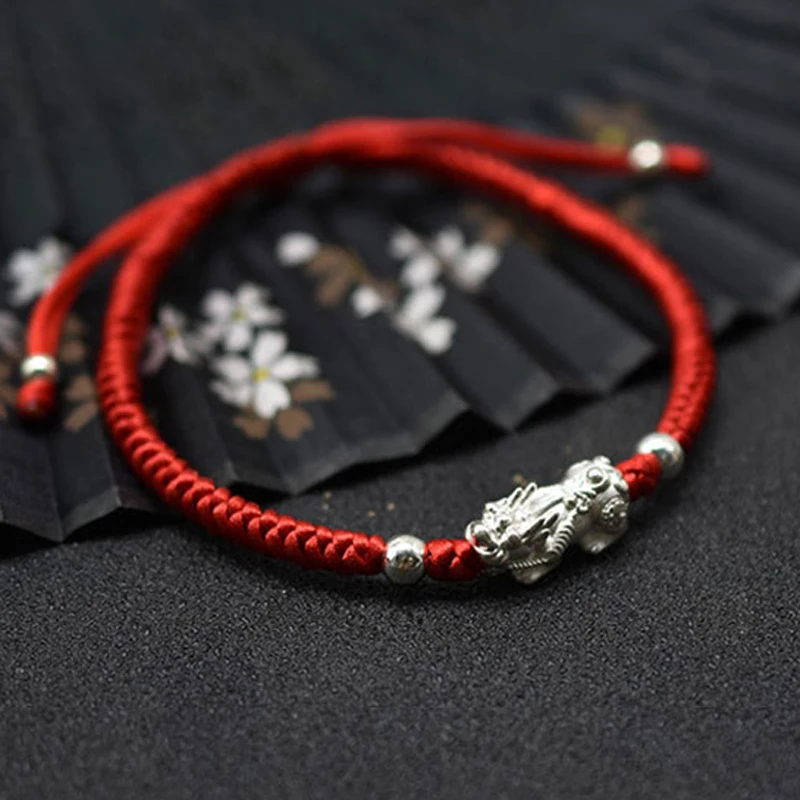 

High-quality Lucky beast couple Bracelet 999 Sterling silver beadsr weave rope bracelet