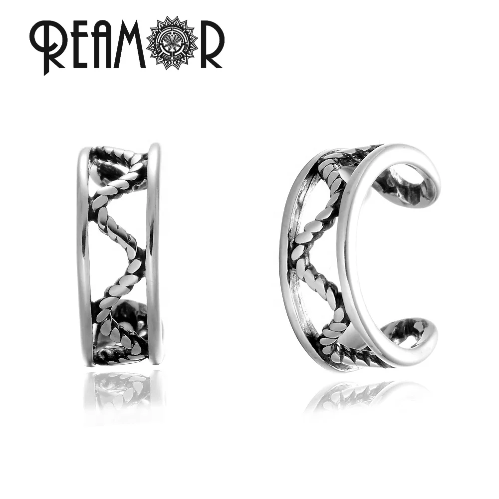 

REAMOR Hollow Hemp Rope Wave Shape Cuff Hoop Earrings Auricle Ear Bone Stainless Steel Accessories for Mens Boys Jewelry