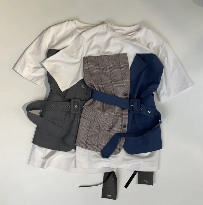 

New Arrive Short Sleeve Casual Tee Tops Hood Suit Womens Tuxedo T-Shirt, Picture