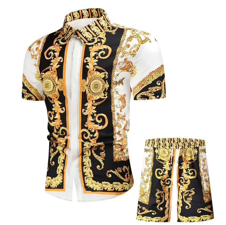 

2021 Men Hawaiian Suit Shirt Men Casual Beach Shorts Street Casual Men's Suit