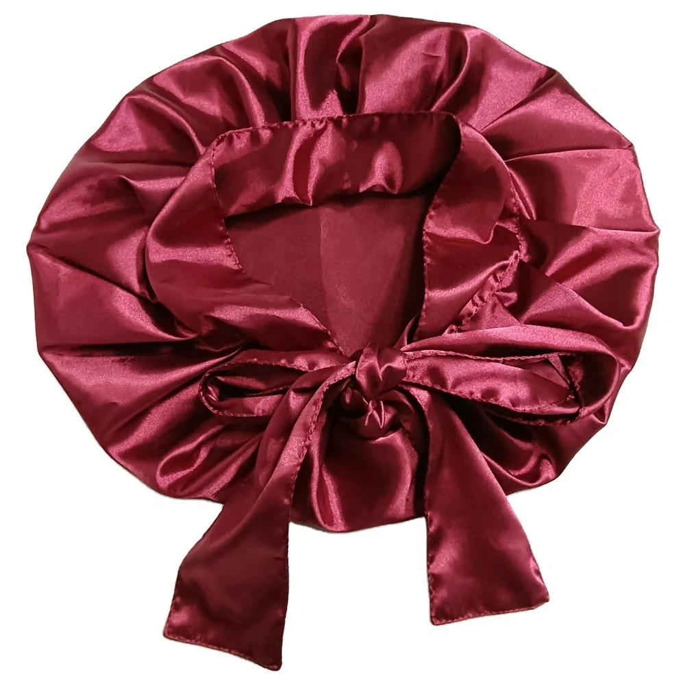 

Custom Wide Band Women Tie Headwrap Satin Bonnets with Single Layer Knotless Silk Sleep Caps Bonnet