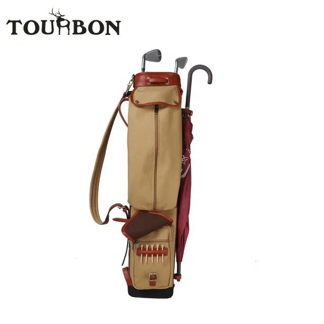 

TOURBON Free Shipping single shoulder vintage canvas leather golf carry bag