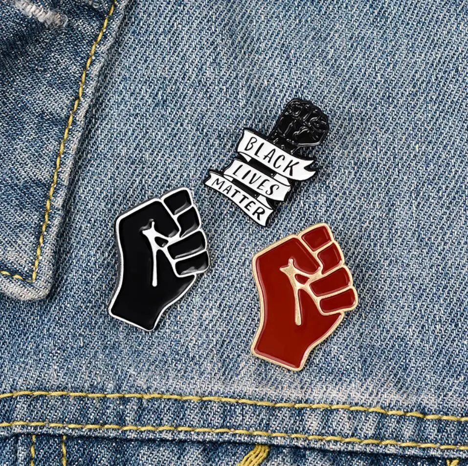 

Red Black Unity Fist Finger Gesture Sign pins badges brooches denim shirt lapel pin