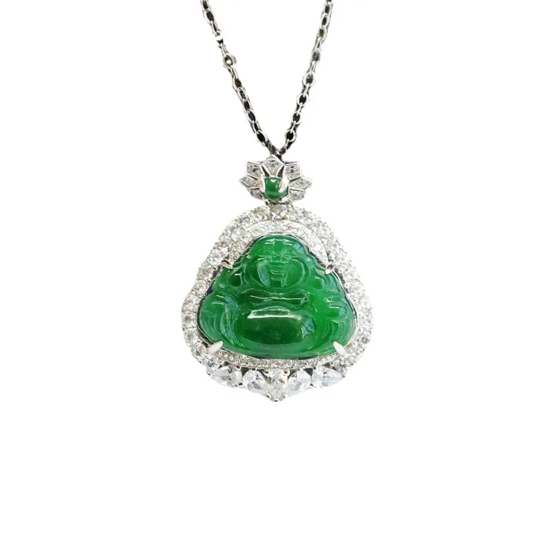 

S925 Silver Inlay Natural Emerald Pendant Ice-Like Spicy Green Buddha Factory Wholesale Delivery FC2102106