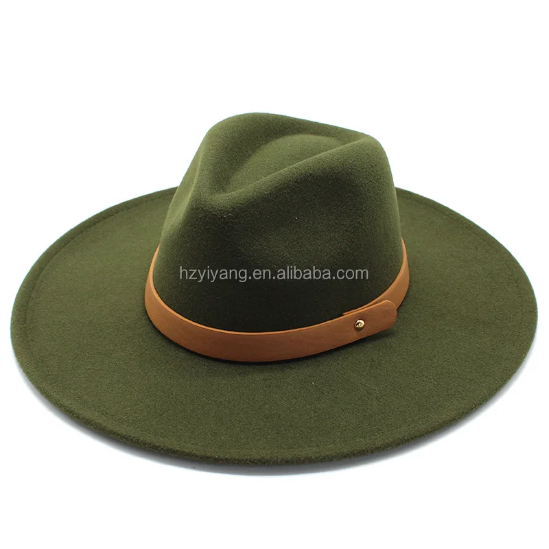 Wholesale Trend 2021 Black White Wide Big Stiff Brim Faux Wool Felt