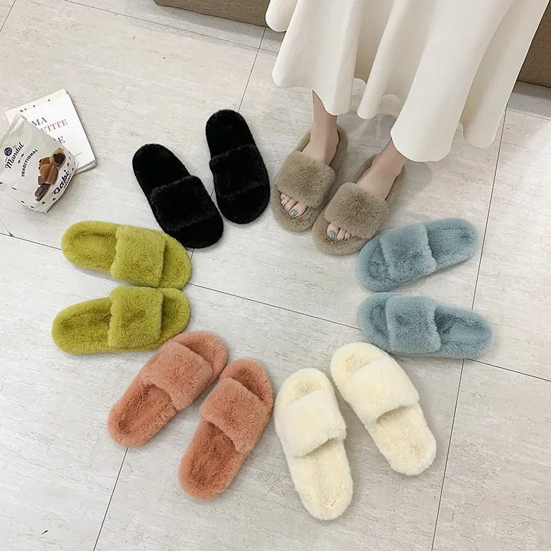 

Wholesale Slipper Slippers For Women Men Summer Slippers Waichuan Thick Plush Flat Diapositiva Fluffy Fur Slides, 6 colours