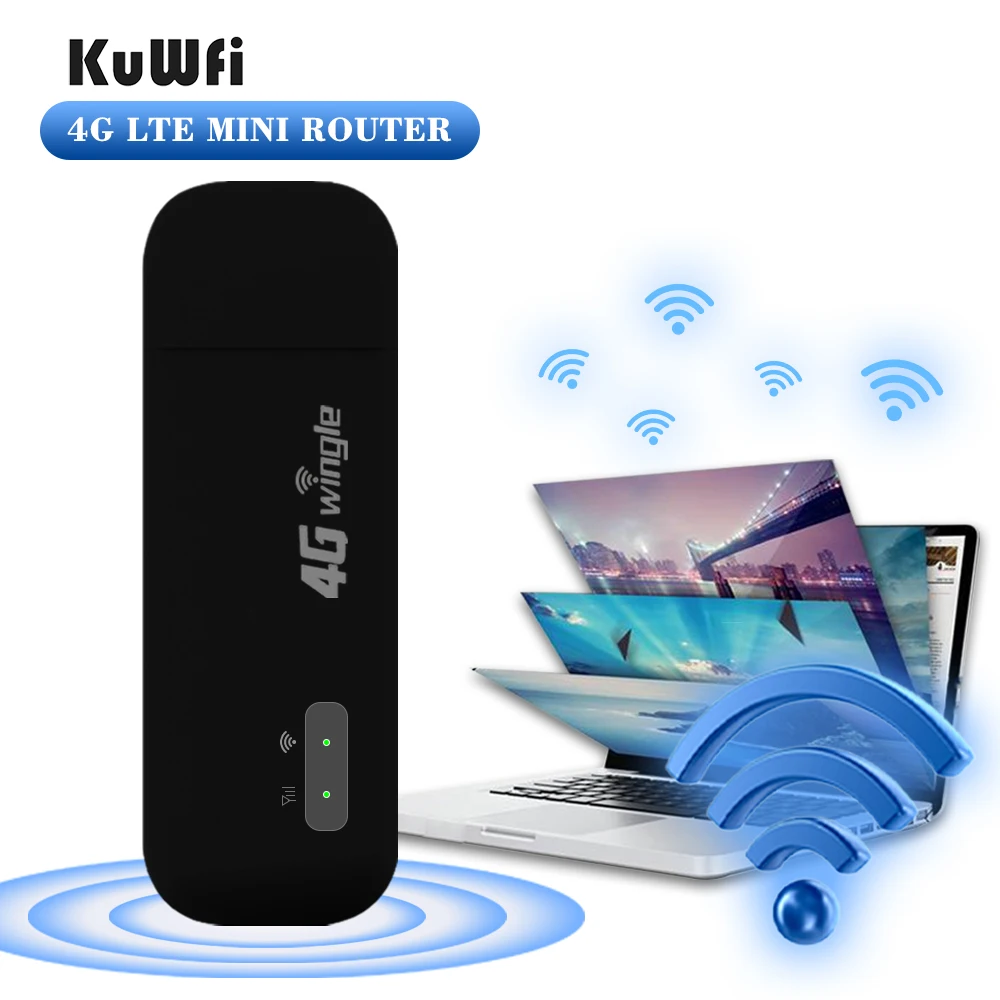 

High speed KuWFi 150mbps cat4 sim card usb wifi router portable outdoor 4g wireless modem dongle router with led