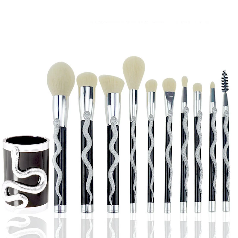 

10pcs snake synthetic fibre hair black face makeup brush full brush set foundation