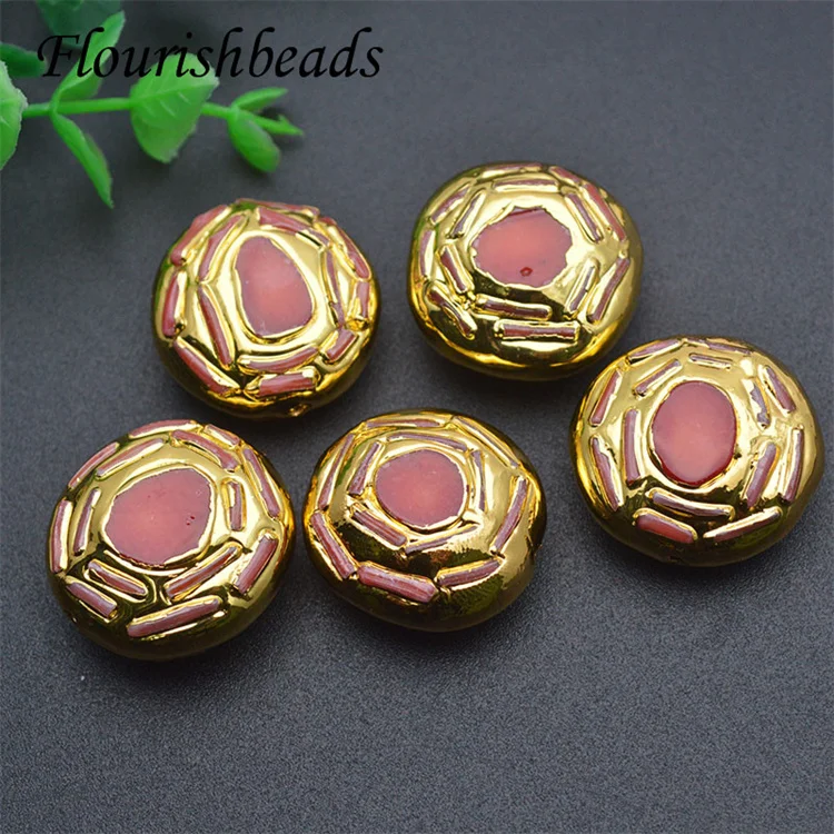 Natural Gemstone Gold Plated Freeform Geometric Square Round Coral Stone Beads for Jewelry Making