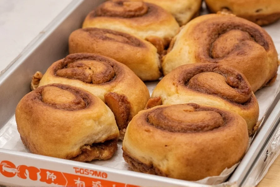 Freshly baked Costco cinnamon buns with melted cream cheese frosting on white plate