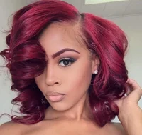 

Wholesale beautiful red color elegant short straight lace front synthetic wigs