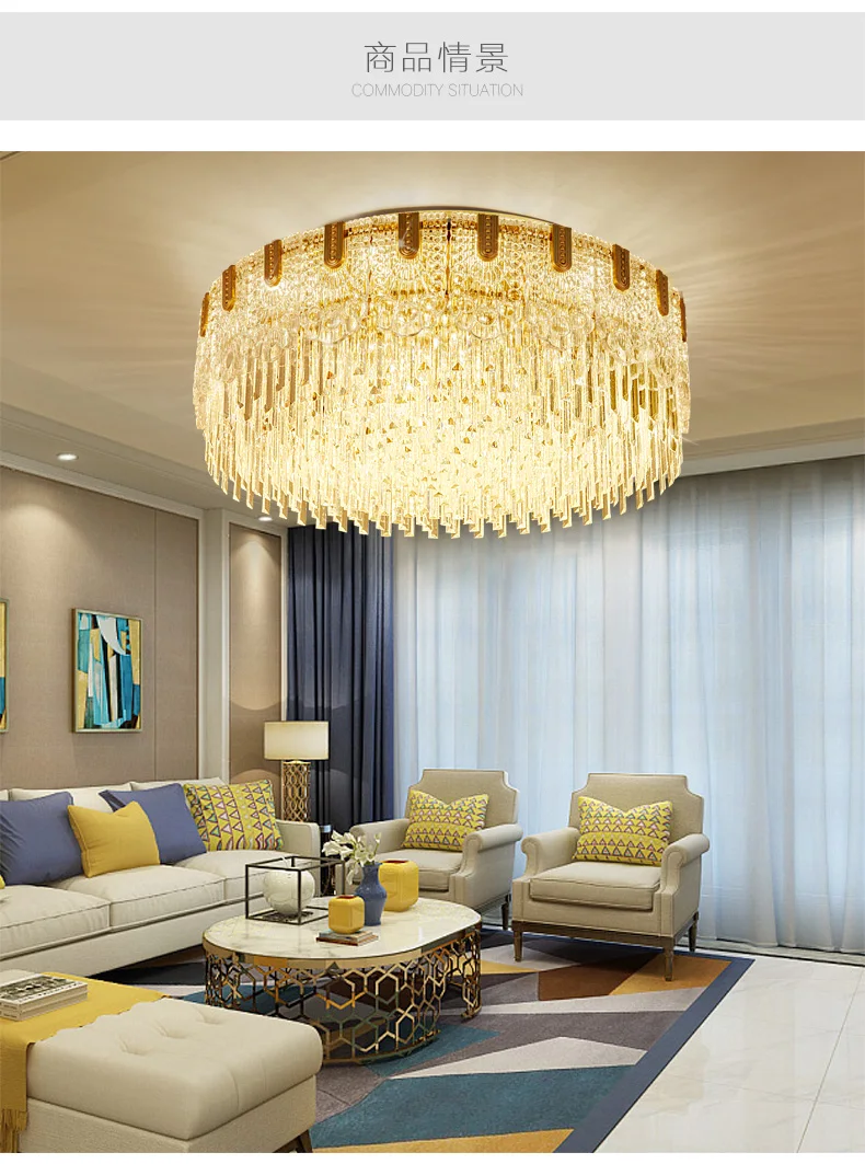 Golden home creative atmosphere crystal lamp round living room dining room bedroom lamp modern minimalist lamps led ceiling lamp