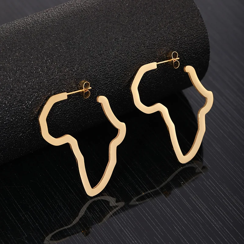 

Exaggerated Africa Map Hollow Metal Geometry Big 18k Dubai Gold Earrings for Women Party Jewelry New Year Gift Hoop Earrings, Picture