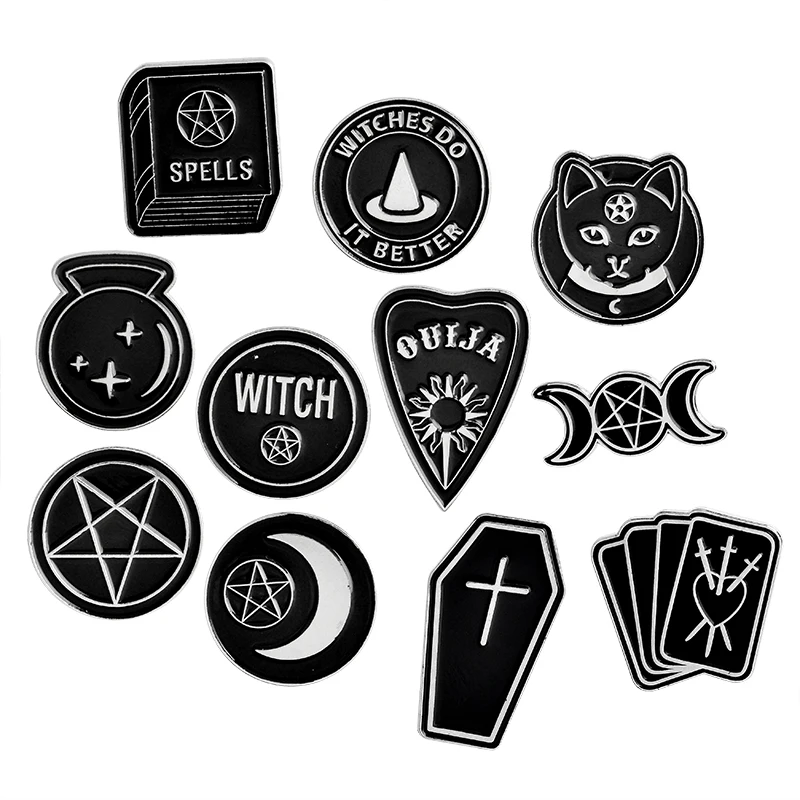 

QIHE Ouija witch triple moon dagger heart crystal ball spells witches do it better coffin Pin Enamel lapel pin Badge