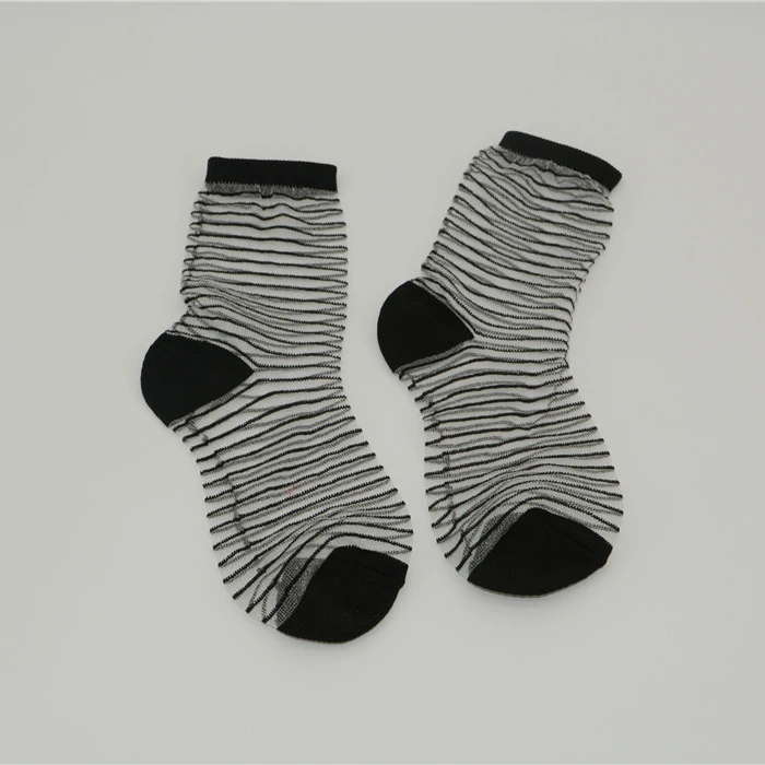 

2021 fast dispatch girls ladies trendy design silk light socks thin summer woman black fashion crystal silk stripped socks, As picture