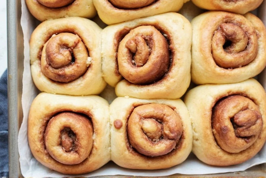 Step-by-step photos of yeast-free cinnamon roll preparation showing dough rolling, filling application, and final baked product with cream cheese frosting